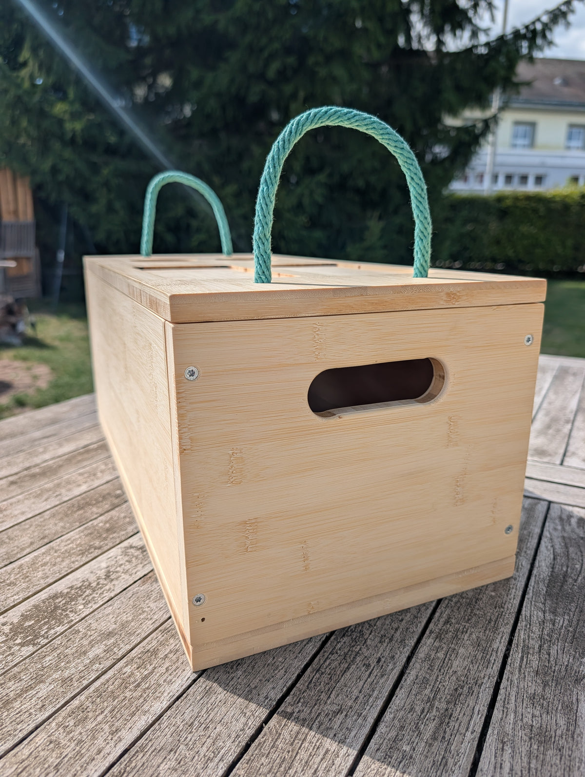 Multifunktionale Bambus-Staubox mit Organizer-Deckel - Passgenau für VW T6 California Ocean