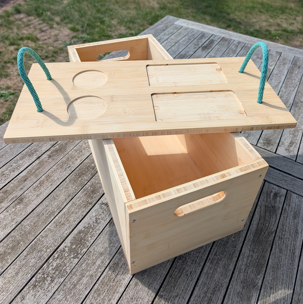Multifunktionale Bambus-Staubox mit Organizer-Deckel - Passgenau für VW T6 California Ocean