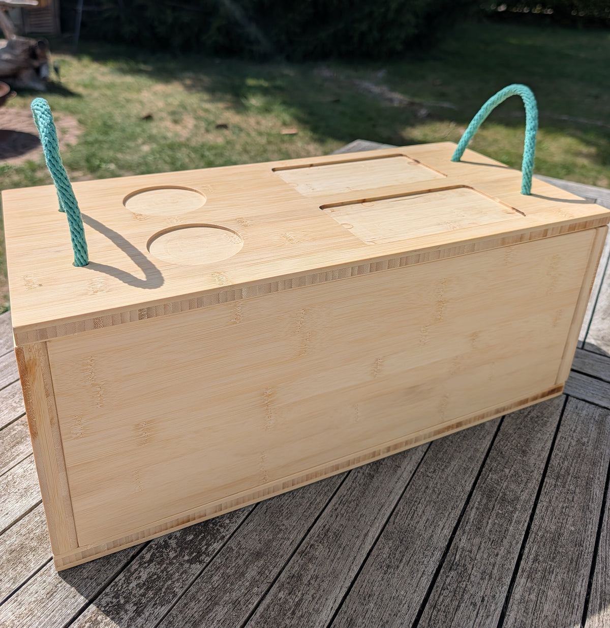 Multifunktionale Bambus-Staubox mit Organizer-Deckel - Passgenau für VW T6 California Ocean